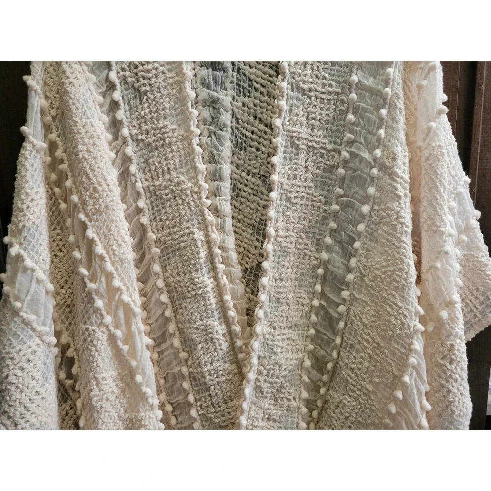 Sonoma Goods For Life Cream Pom Pom Textured Kimono Wrap Cover Up One Size